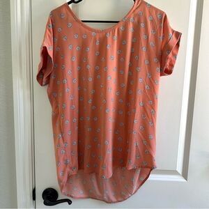 Pleione Coral Polka Dot Short Sleeve Top